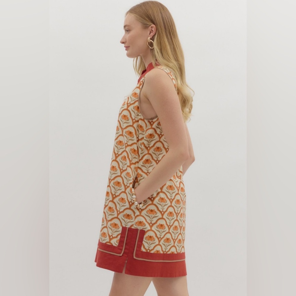 ENTRO ELOISE GEO PRINT MINI DRESS IN ECRU Size Medium NWT - Picture 5 of 14